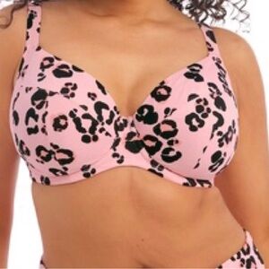 NWT Elomi Leopard Print bikini Pink Bra size top and bottoms